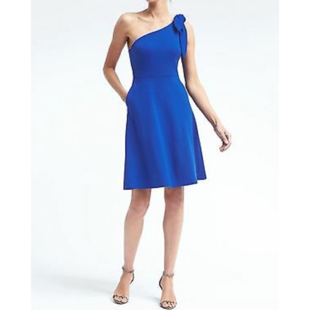 Banana Republic jersey cocktail royal blue one shoulder small